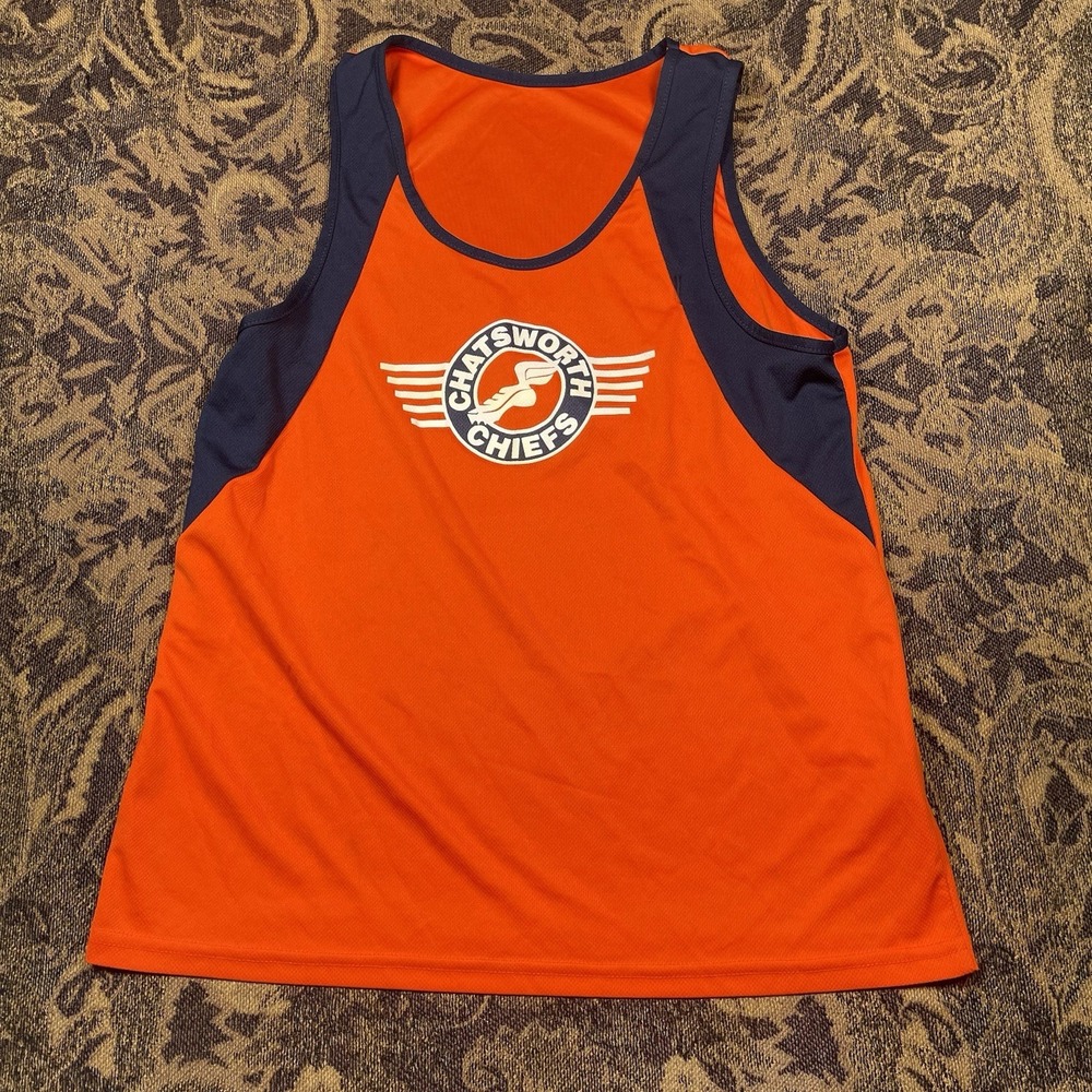 Vtg Chatsworth Chiefs California Track Jersey Adult Size Medium Orange Blue